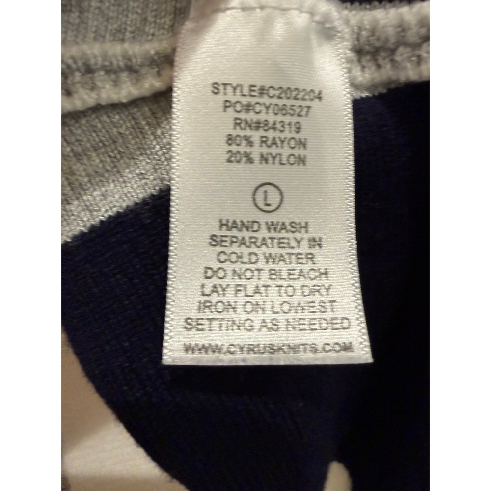 Cyrus Womens Navy Blue Grey White Striped Ribbed Knit Sweater Size Large - Picture 5 of 5